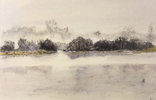 Bäume im Nebel I auf 150 g Ingrespapier, 31 x 46 cm 