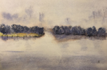 Bume im Nebel II auf 150 g Ingrespapier, 45 x 56 cm 
